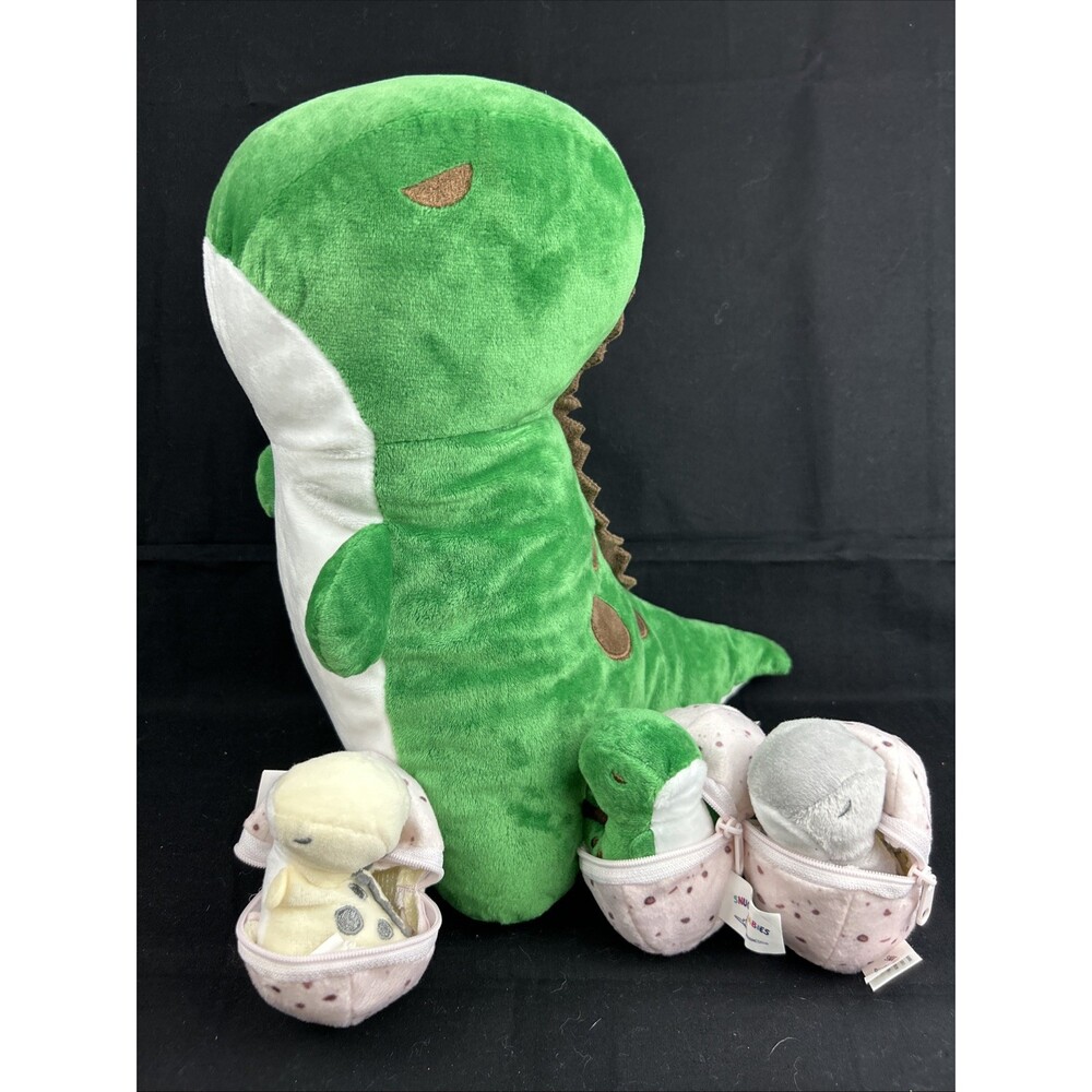Snug A Babies Green Dinosaur plush stuffed animal toy 12” 3 Babies 2 Eggs Zipper